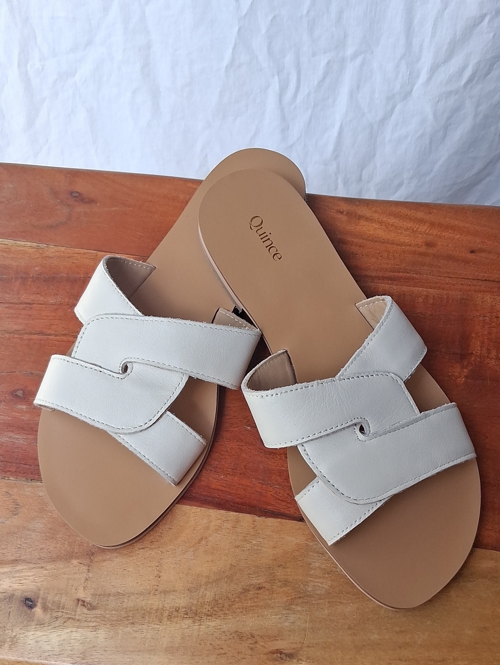 Quince Iralian Leather Cutout Slide Sandal Bone 5